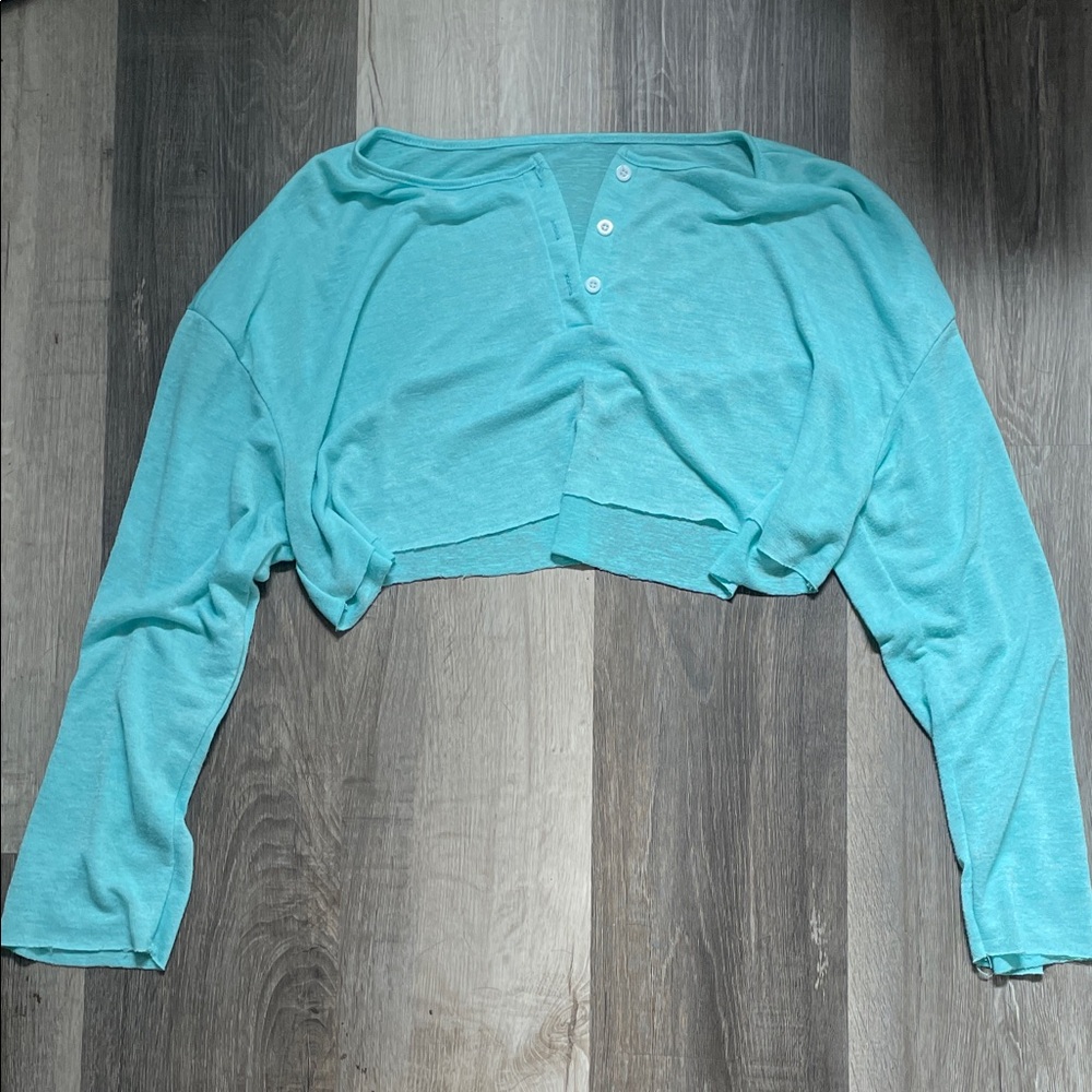 Cropped Aqua Long Tee -size S/M